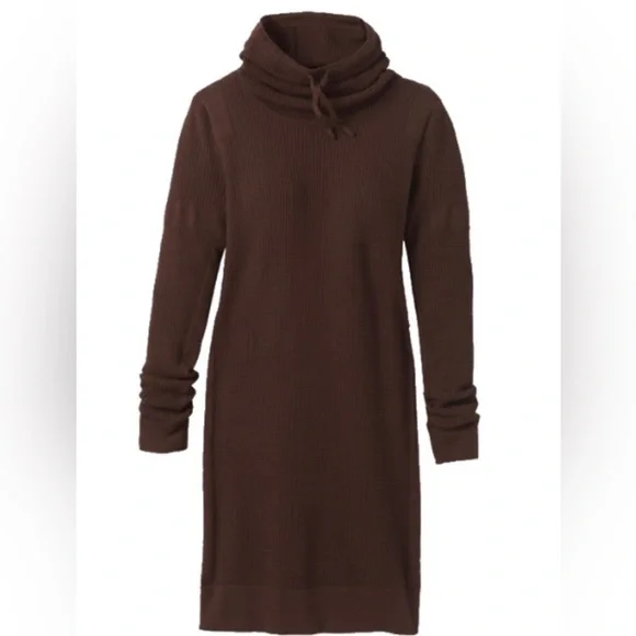 Prana 100% Organic Cotton Masina Cocoa waffle Henley Cowl Neck Dress Excellent - Picture 3 of 4
